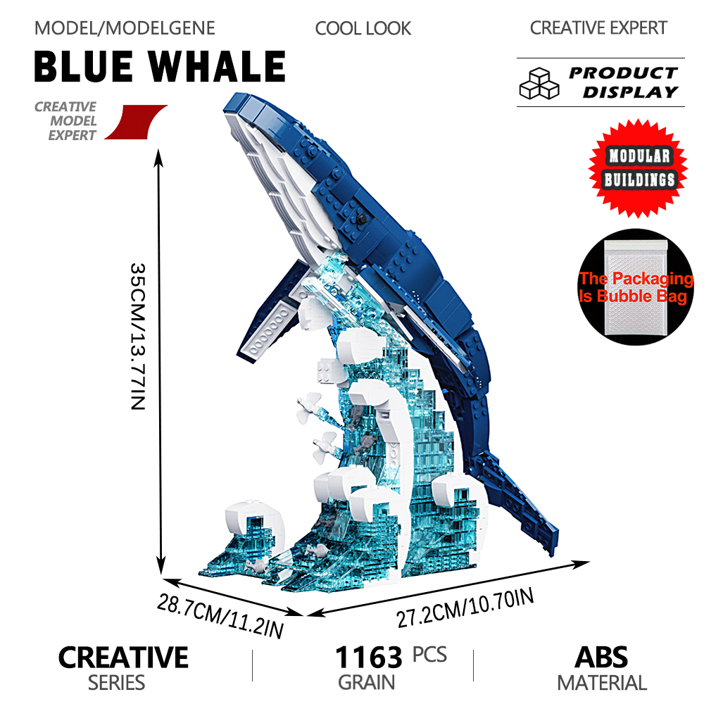Interior Design Lego - Ocean Blue Whale Model Building Blocks